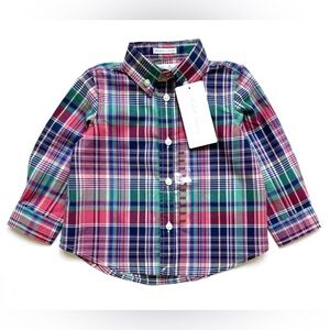 NWT Ralph Lauren Baby Boys Christmas Plaid Button Down Shirt, Green Red Blue 6M